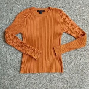 Forever 21 Contemporary Orange Ribbed Knit Crew Neck Sweater